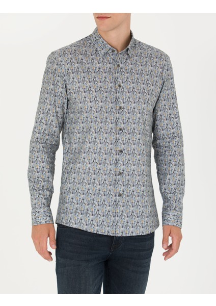 Erkek Petrol Slim Fit Uzun Kollu Gömlek 50274069-VR102