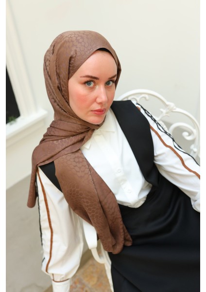 Batik Desen Jakarlı Deluxe Şal - Sütlü Kahve