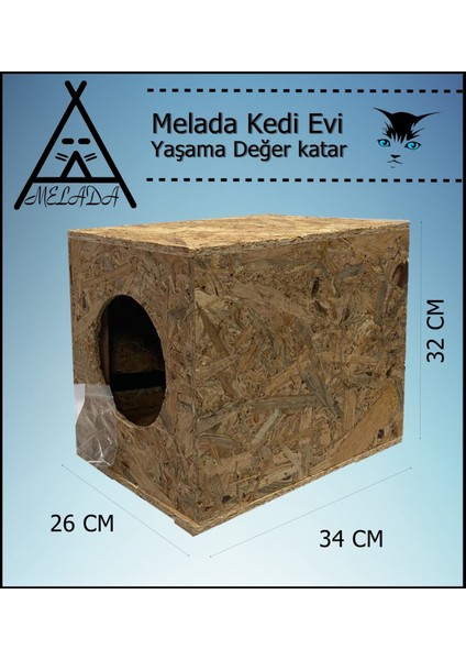 Kedi Evi Dış Ortam Uygun Ahşap Kedi Evi Osb 34x32x26 cm