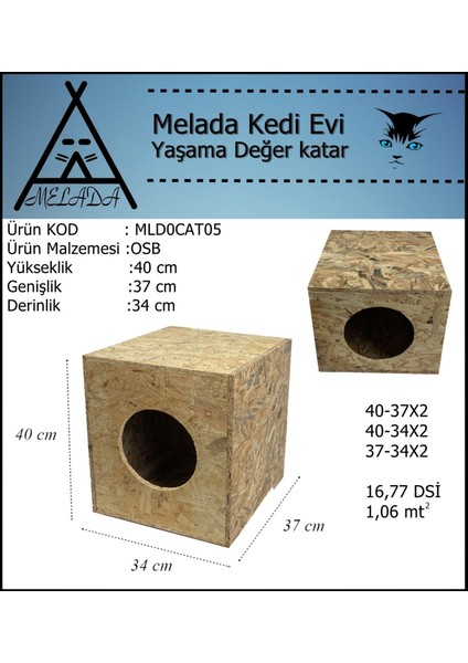 Kedi Evi Dış Ortam Uygun Ahşap Kedi Evi Osb 40x37x34 cm