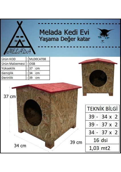 Kedi Evi Dış Ortam Uygun Ahşap Kedi Evi Osb 39x37x34 cm indirimleri