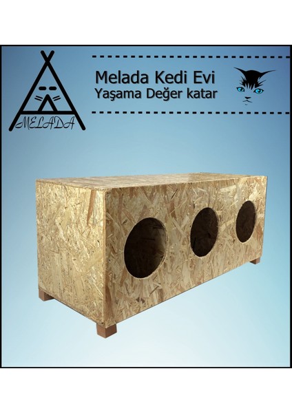 Kedi Evi Dış Ortam Uygun 3'lü Ahşap Kedi Evi Osb 93x41x39 cm