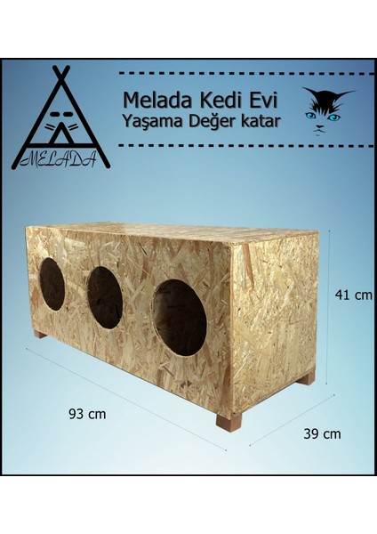 Kedi Evi Dış Ortam Uygun 3'lü Ahşap Kedi Evi Osb 93x41x39 cm