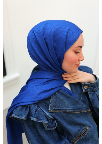 Batik Desen Jakarlı Deluxe Şal - Saks