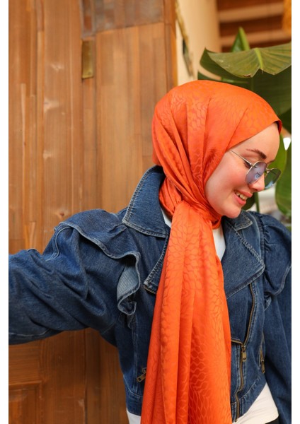 Batik Desen Jakarlı Deluxe Şal - Turuncu