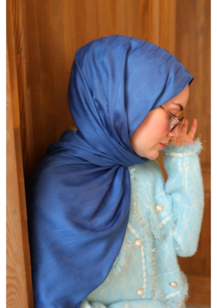 Kaşık Desen Jakarlı Deluxe Şal - Indigo modelleri