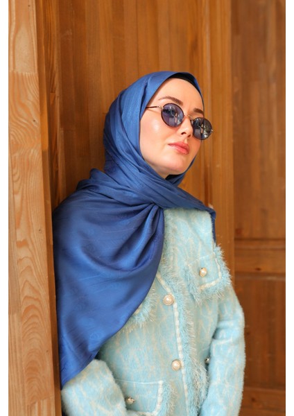 Kaşık Desen Jakarlı Deluxe Şal - Indigo fırsatları
