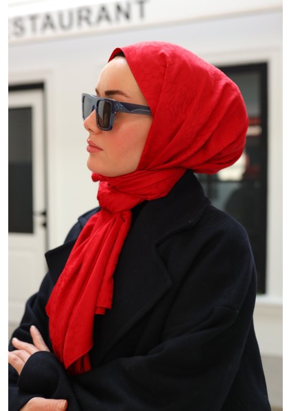 Batik Desen Jakarlı Deluxe Şal - Kırmızı