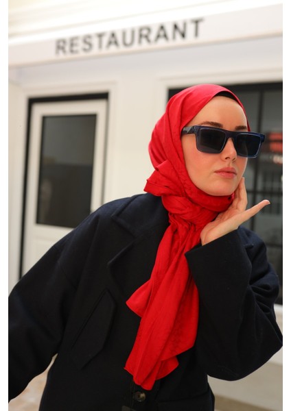 Batik Desen Jakarlı Deluxe Şal - Kırmızı fırsatları