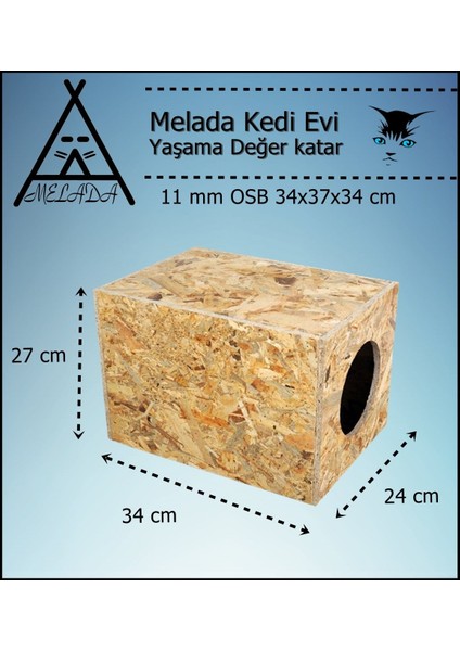 Kedi Evi Dış Ortam Uygun Ahşap Kedi Evi Osb 34x27x24 cm