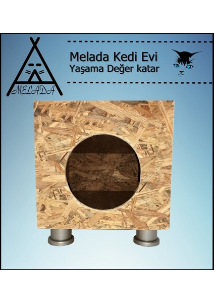 Kedi Evi Dış Ortam Uygun Ahşap Kedi Evi Osb Plastik Ayak 40x40x30 cm