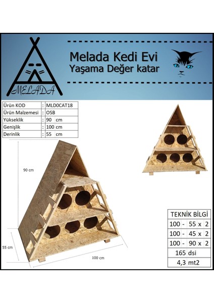 Kedi Evi Dış Ortam Uygun Ahşap Kedi Evi Osb 100x90x55 cm 165 Dsi