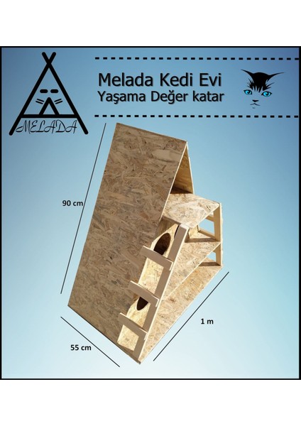 Kedi Evi Dış Ortam Uygun Ahşap Kedi Evi Osb 100x90x55 cm 165 Dsi