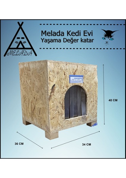 Kedi Evi Dış Ortam Uygun Ahşap Kedi Evi Osb Minderli 40x37x34 cm