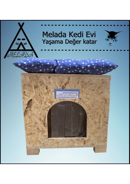 Kedi Evi Dış Ortam Uygun Ahşap Kedi Evi Osb Minderli 40x37x34 cm