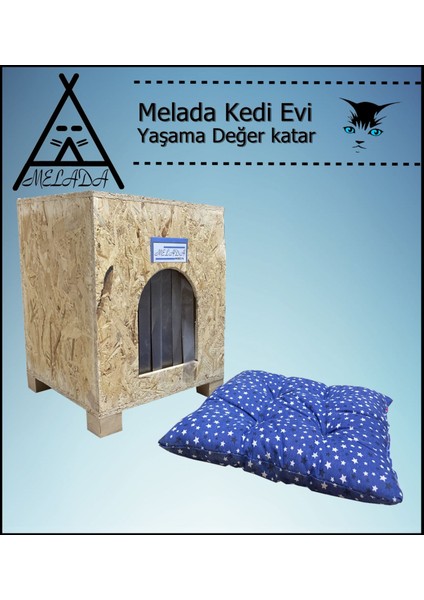 Kedi Evi Dış Ortam Uygun Ahşap Kedi Evi Osb Minderli 40x37x34 cm