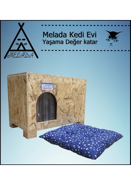 Kedi Evi Dış Ortam Uygun Ahşap Kedi Evi Osb Minderli 61x41x36 cm