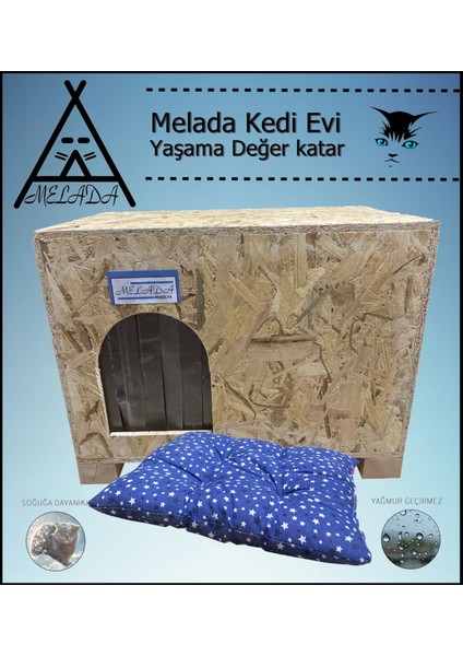 Kedi Evi Dış Ortam Uygun Ahşap Kedi Evi Osb Minderli 61x41x36 cm