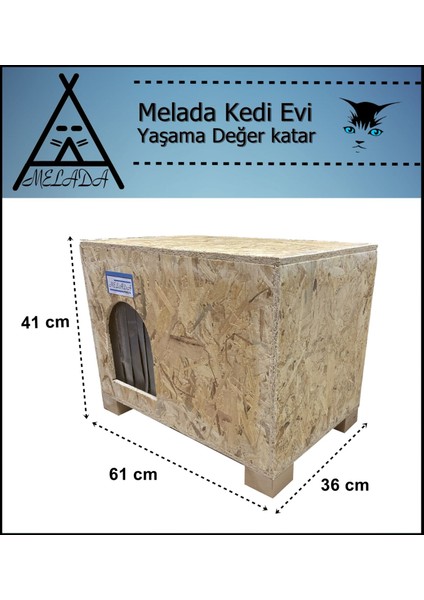 Kedi Evi Dış Ortam Uygun Ahşap Kedi Evi Osb Minderli 61x41x36 cm