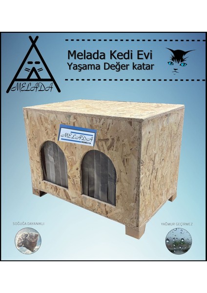 Kedi Evi Dış Ortam Uygun Ahşap Kedi Evi Double Osb 61x41x36 cm