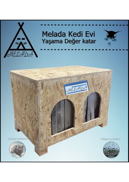 Kedi Evi Dış Ortam Uygun Ahşap Kedi Evi Double Osb 61x41x36 cm