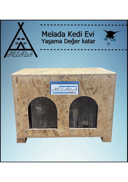 Kedi Evi Dış Ortam Uygun Ahşap Kedi Evi Double Osb 61x41x36 cm