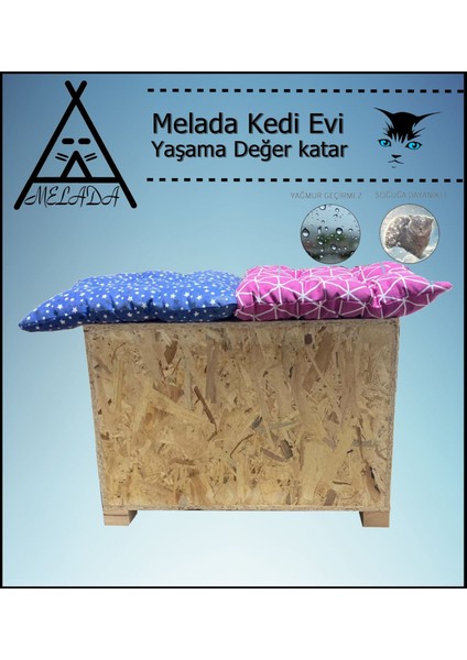 Kedi Evi Dış Ortam Uygun Ahşap Kedi Evi Double Osb Minderli 61x41x36 cm