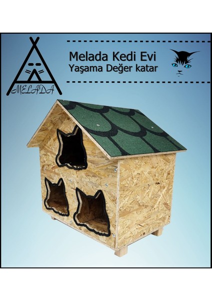 Kedi Evi Dış Ortam Uygun Ahşap Kedi Evi Osb 58x58x40 cm