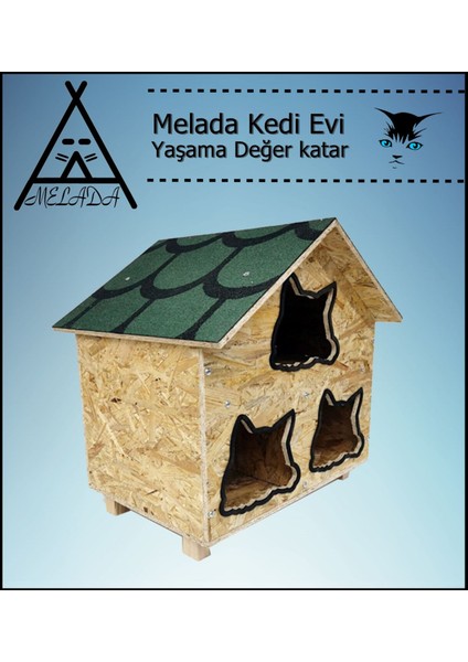 Kedi Evi Dış Ortam Uygun Ahşap Kedi Evi Osb 58x58x40 cm