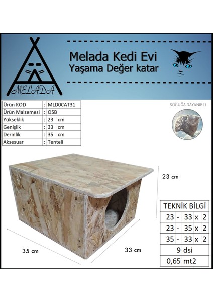 Kedi Evi Dış Ortam Uygun Ahşap Kedi Evi Osb 35x33x23 cm