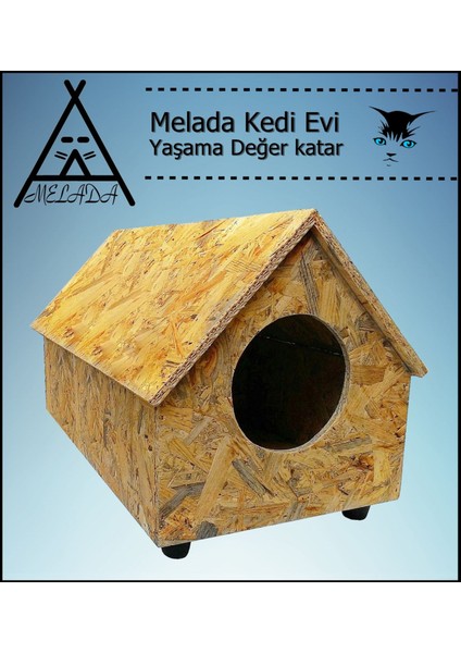 Kedi Evi Dış Ortam Uygun Ahşap Kedi Evi Osb 55x40x40 cm