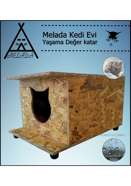 Kedi Evi Dış Ortam Uygun Ahşap Kedi Evi Osb 47x36x25 cm