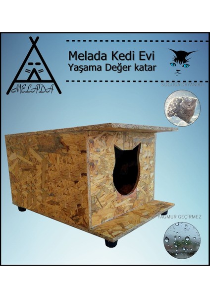 Kedi Evi Dış Ortam Uygun Ahşap Kedi Evi Osb 47x36x25 cm