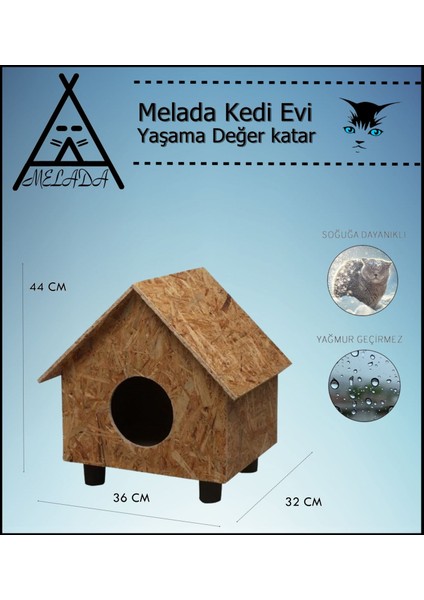 Kedi Evi Dış Ortam Uygun Ahşap Kedi Evi Osb 44x36x32 cm
