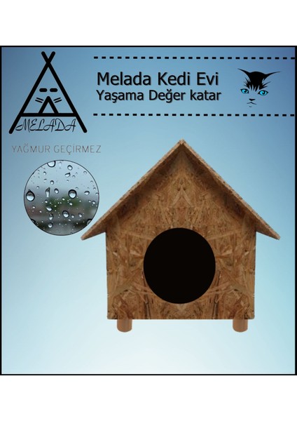 Kedi Evi Dış Ortam Uygun Ahşap Kedi Evi Osb 44x36x32 cm