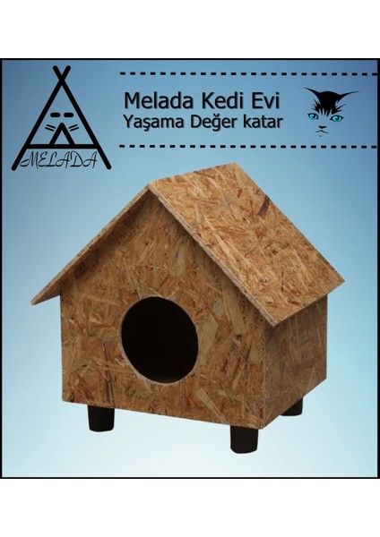 Kedi Evi Dış Ortam Uygun Ahşap Kedi Evi Osb 44x36x32 cm