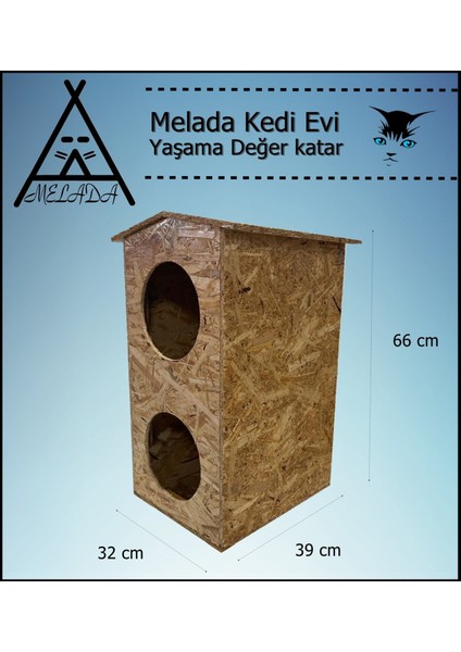 Kedi Evi Dış Ortam Uygun Ahşap Kedi Evi Dublex Osb 66x39x32 cm