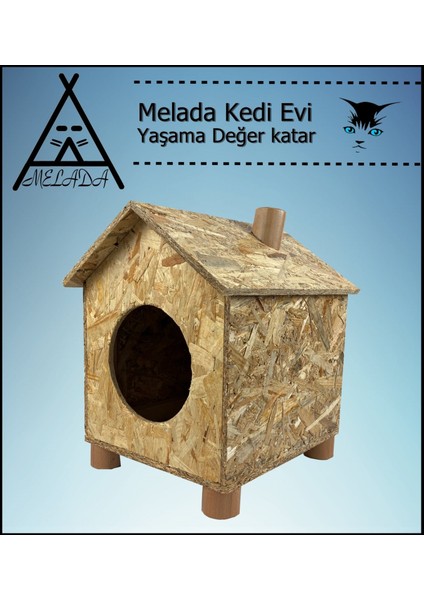 Kedi Evi Dış Ortam Uygun Ahşap Kedi Evi Osb 43x40x37 cm