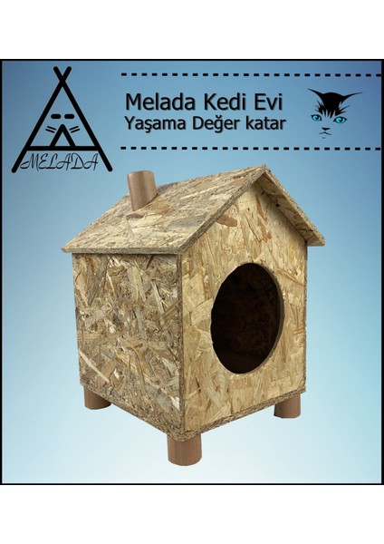 Kedi Evi Dış Ortam Uygun Ahşap Kedi Evi Osb 43x40x37 cm