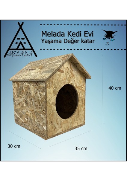 Kedi Evi Dış Ortam Uygun Ahşap Kedi Evi Osb 40x35x30 cm