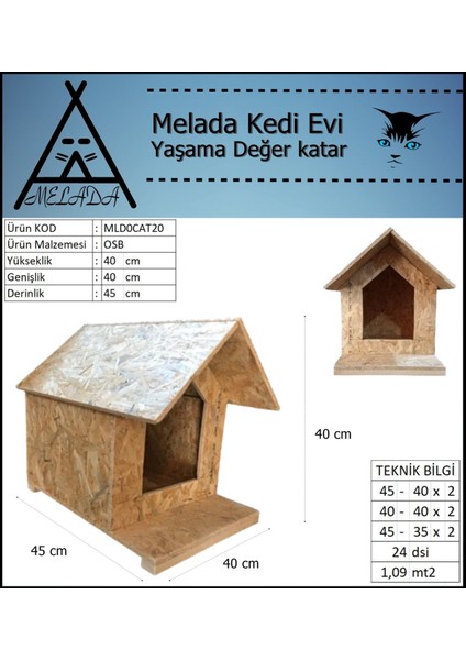 Kedi Evi Dış Ortam Uygun Ahşap Kedi Evi Osb 45x40x40 cm