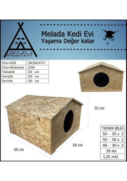 Kedi Evi Dış Ortam Uygun Ahşap Kedi Evi Osb 50x50x35 cm indirimleri