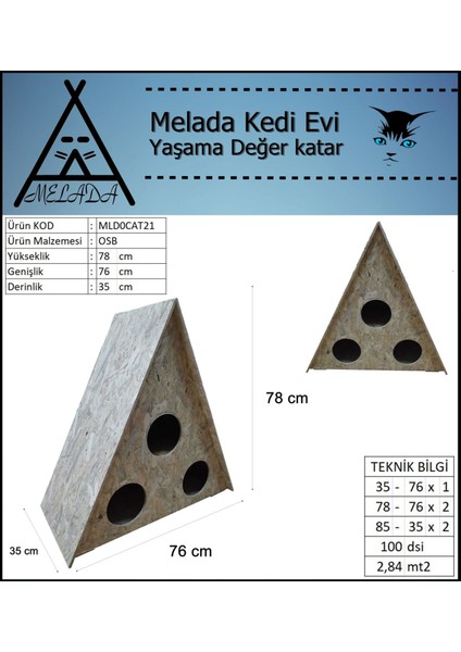 Kedi Evi Dış Ortam Uygun Ahşap Kedi Evi Osb 78x76x35 cm