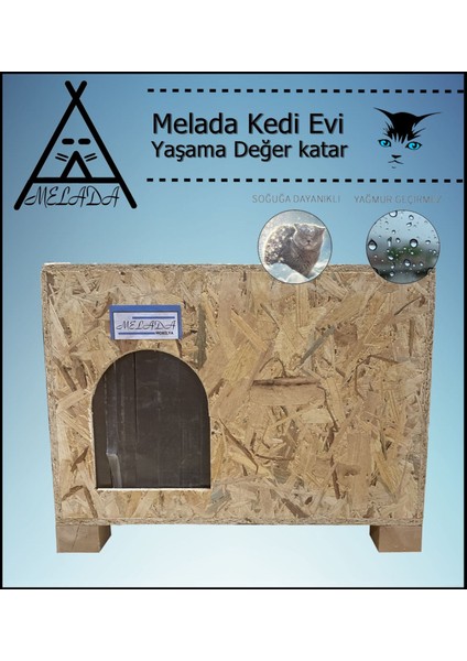 Kedi Evi Dış Ortam Uygun Ahşap Kedi Evi Osb 61x41x36 cm