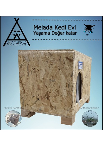 Kedi Evi Dış Ortam Uygun Ahşap Kedi Evi Osb 61x41x36 cm