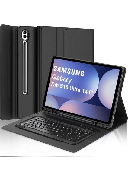 Samsung Galaxy S10 Ultra 14.6 Inç SM-X920 Klavyeli Tablet Kılıfı Kalem Bölmeli Bluetooth Kılıf Q Türkçe