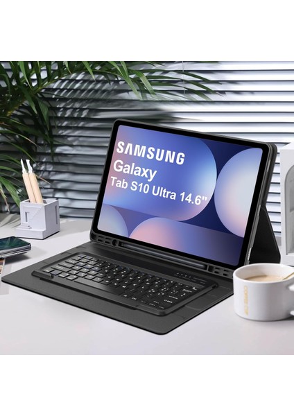 Samsung Galaxy S10 Ultra 14.6 Inç SM-X920 Klavyeli Tablet Kılıfı Kalem Bölmeli Bluetooth Kılıf Q Türkçe indirimleri