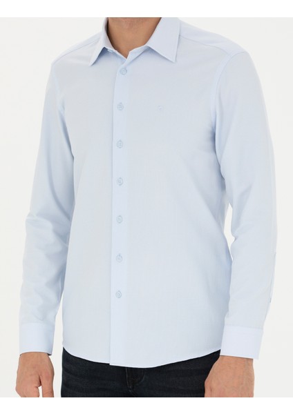 Erkek Mavi Slim Fit Uzun Kollu Gömlek 50275690-VR036