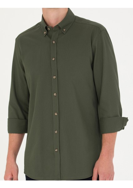 Erkek Haki Regular Fit Uzun Kollu Gömlek 50276553-VR027