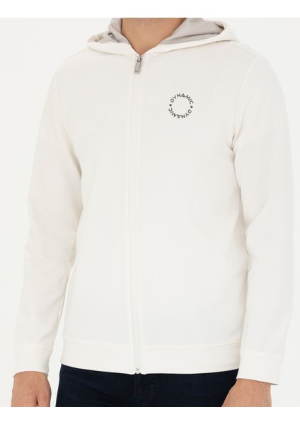 Erkek Ekru Regular Fit Kapüşonlu Örme Hırka 50275989-VR019